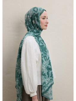 Leone Desen İpek Krep Yeşil Şal