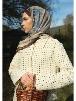 Lılıes Desen İpek Krep Haki Şal