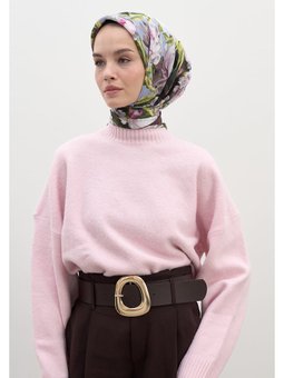 Lotus Desen Pamuklu Viskon Mürdüm Eşarp