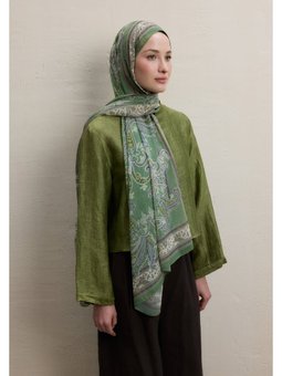 Luna Desen İpek Krep Haki Şal