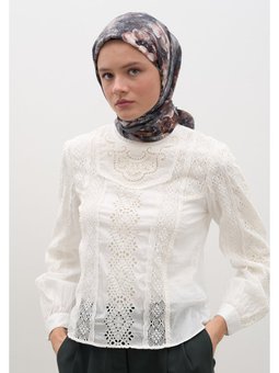 Madeleıne Desen Pamuklu Viskon Gri Eşarp