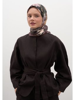 Mıdnıght Floral Desen Pamuklu Viskon Eşarp Erik Çürüğü