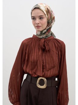 Mıdnıght Floral Desen Pamuklu Viskon Haki Eşarp