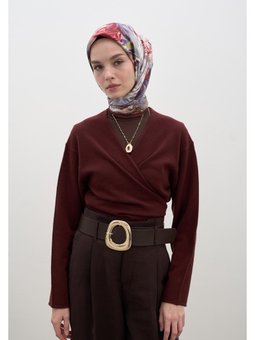 Nerıssa Desen Pamuklu Viskon Bordo Eşarp