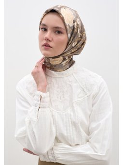 Reverıe Desen Pamuklu Viskon Eşarp Tozlu Kahve