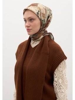 Rose Breeze Desen Pamuklu Viskon Eşarp Sıcak Kahve