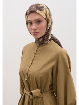 Rose Breeze Desen Pamuklu Viskon Eşarp Tozlu Kahve