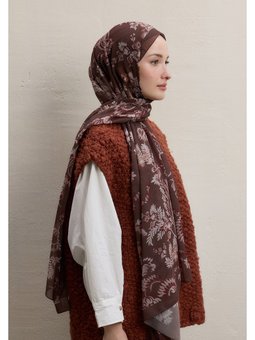 Rosella Desen İpek Krep Şal Kahve