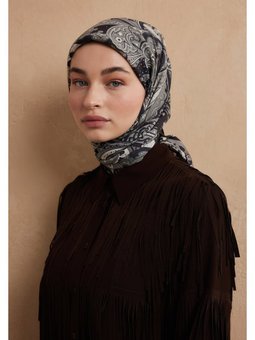 Sıara Desen Pamuk İpek Eşarp Kestane