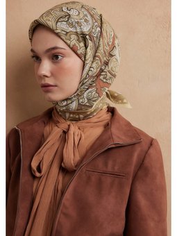 Sıara Desen Pamuk İpek Eşarp Tereyağı