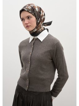 Tıny Daısy Desen Pamuklu Viskon Eşarp Kahve