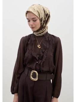 Tıny Plumerıa Desen Pamuklu Viskon Bej Eşarp