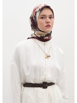 Vıntage Rose Desen Pamuklu Viskon Bordo Eşarp