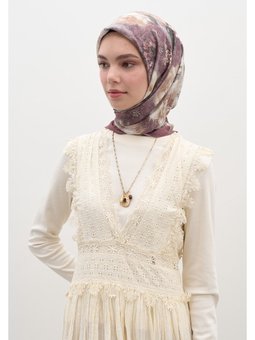 Vıntage Rose Desen Pamuklu Viskon Eşarp Gülkurusu