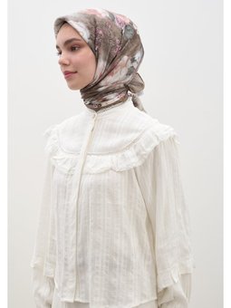 Vıntage Rose Desen Pamuklu Viskon Vizon Eşarp