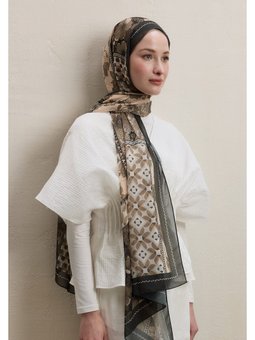 Wıld Botanıcal Desen İpek Krep Acı Kahve Şal