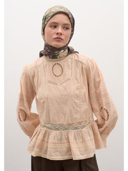 Wısterıa Desen Pamuklu Viskon Eşarp Tozlu Kahve