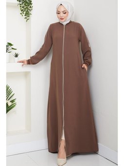 Biye Detaylı Kahverengi Ferace