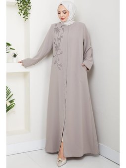 Çiçek Detay Taşlı Bej Ferace