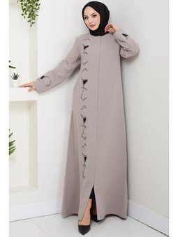 Gizli Patlı Taşlı Bej Ferace