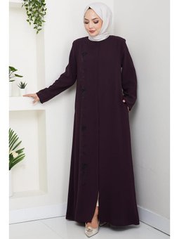 Gizli Patlı Taşlı Mürdüm Ferace