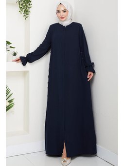 Kolları Volanlı Çiçek Detaylı Lacivert Ferace