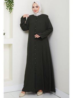 Kolu Pensli Düğmeli Haki Ferace