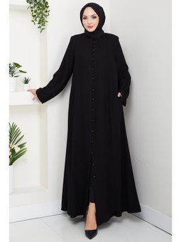 Kolu Pensli Düğmeli Siyah Ferace