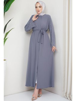 Kolu Taşlı Gizli Patlı Gri Ferace