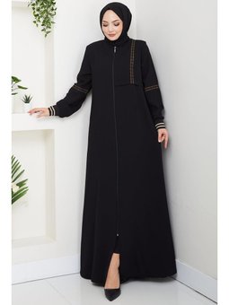 Nakışlı Ribanalı Siyah Ferace