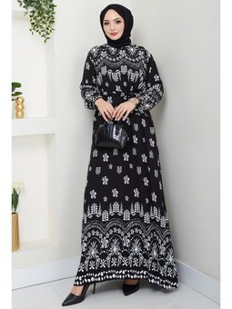 Nevra Desenli Yazlık Viskon Beyaz Elbise