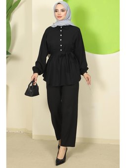 Zarif Taş Detaylı İkili Siyah Takım