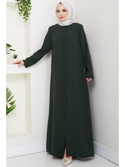 Zikzak Taşlı Haki Ferace