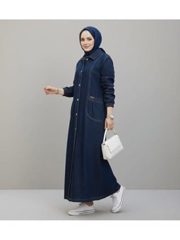 Düğmeli Cepli Kar Yıkamalı Denim Lacivert Kot Kap