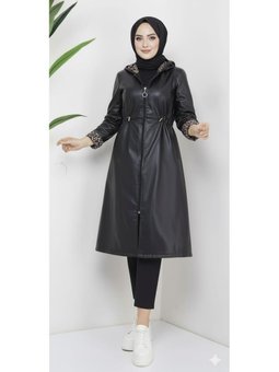 Şardon Astarlı Fermuarlı Deri Siyah Kap