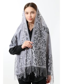 Gri Püsküllü Tül Şal Mevlüt Örtüsü