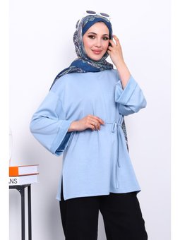 Bebe Mavi Yanları Yırtmaçlı Bel İpli Tunik