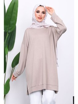Bej Bisiklet Yaka Modal Tunik