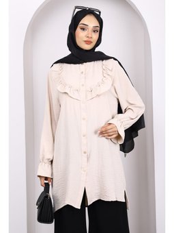 Bej Önü Fırfırlı Ayrobin Tunik