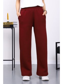 Bordo Bel Lastikli Şardonlu Eşofman Altı