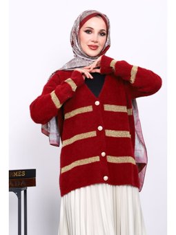 Bordo V Yaka Angora Yumoş Hırka