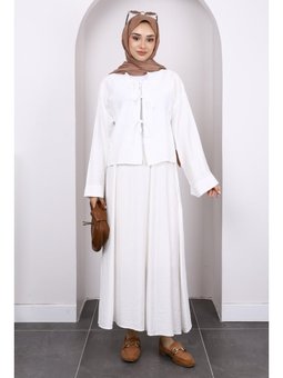 Ekru Önü Bağlamalı Kimono Etekli Takım