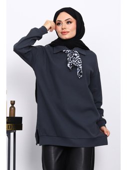 Füme Fular Detaylı Yakalı Tunik