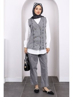 Füme Gömlek Yelek Pantolonlu 3'lü Kombin Takım