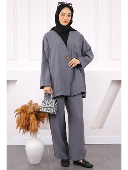 Füme Tek Düğmeli Ceket Pantolonlu Takım