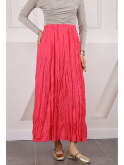 Fuşya Bel Lastikli Kraş Etek