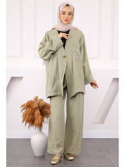 Haki Tek Düğmeli Ceket Pantolonlu Takım
