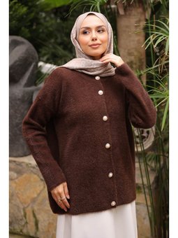 Kahverengi Bisiklet Yaka Angora Yumoş Hırka