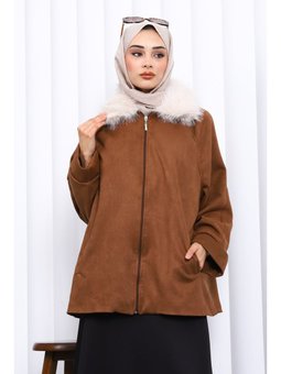 Kahverengi Yaka Kürk Detaylı Süet Ceket