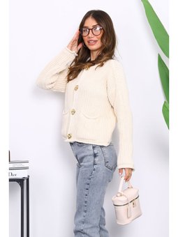Krem Selanik Örgülü Kısa Triko Hırka